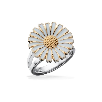 Billede af Ring marguerit stor 19 mm. sølv-fg.-hvid