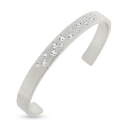 Billede af Armring 15 brillanter, åben i bund firkantet  rekt. tråd 14 kt. hvidguld