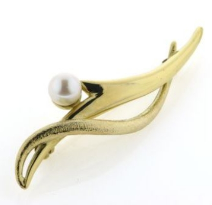 Billede af Broche m. fv. perle 5-6 mm. 14 kt.