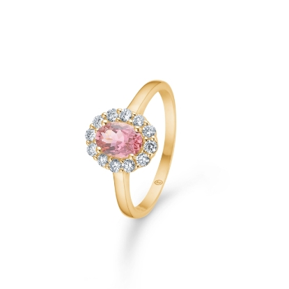 Billede af Mads Z "Portofino" ring 14 kt. guld m. pink topas + 0,35 ct. brillanter (str. 56)
