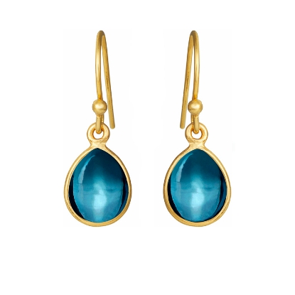 Billede af Susanne Friis Bjørner Ørering sølv forgyldt dråbe med calcedon London blå krystal