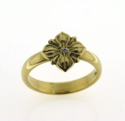 Billede af Ring (gl. vielsesring) påloddet pynt, syn. sten 1,75 mm. 14 kt.