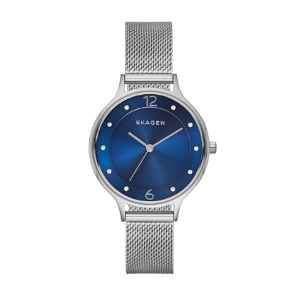 Billede af Skagen Designs Dameur, stål, mesh rem, 30mm. blå skive, 3atm