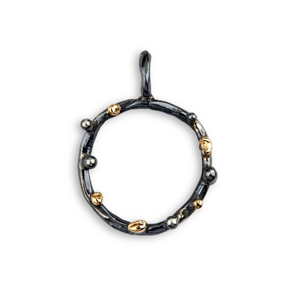 Billede af By Birdie Buds Circle Large vedhæng sort rhodineret sølv m.14kt