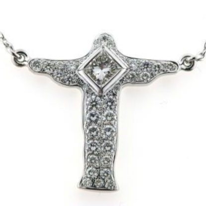 Billede af Kors med diamanter og brillanter, 14 kt. hvg.