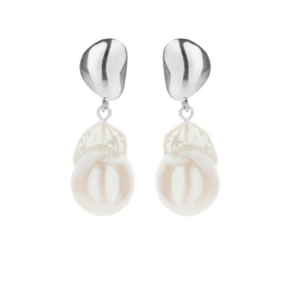 Billede af Susanne Friis Bjørner øreringe sølv m. barokperle