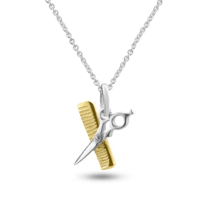 Billede af Vedhæng frisørsaks (hj. 18mm) og kam (hj. 22 mm.) Sølv+14 kt.