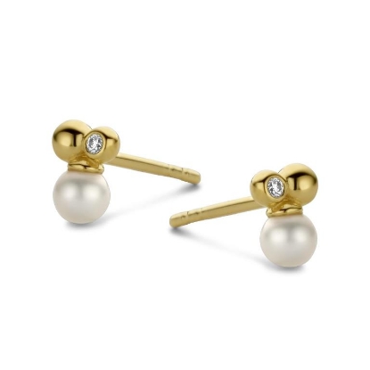 Billede af Spirit Icons Asia ørestikker 14 kt. guld m. 0,02 ct. w/vs og ferskvandsperle