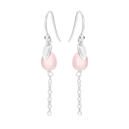 Billede af Susanne Friis Bjørner Ørering sølv med lille blad og lyserød ferskvandsperle på kæde