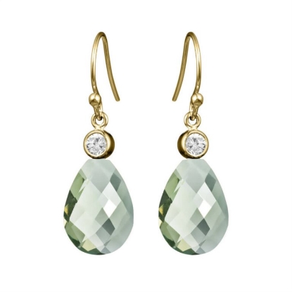 Billede af Susanne Friis Bjørner ørehængere forgyldt sølv m. grøn kvarts og zirconia