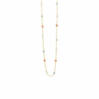Billede af Susanne Friis Bjørner halskæde sølv forgyldt med akvamarin, hvid månesten og fersken månesten i 40-45 cm