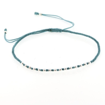 Billede af Classic by Pind Colorful ,knyttet armbånd aqua med sølv kugler 