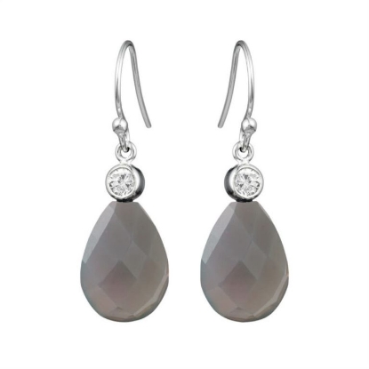 Billede af Susanne Friis Bjørner ørehængere sølv m. grå agat og zirconia