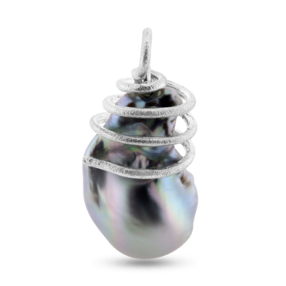 Billede af Vedhæng spiral af tråd barok fw. perle 26*15 mm. 925s 