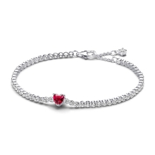 Billede af Pandora Rødt Funklende Hjerte Tennisarmbånd sølv m. cz (20 cm)