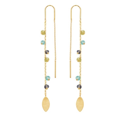 Billede af Susanne Friis Bjørner Ørekæde sølv forgyldt fast bøjle med apatit, iolit, peridot