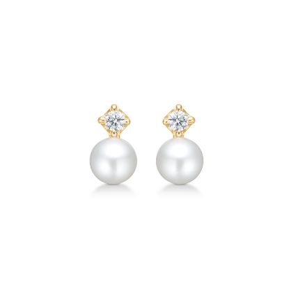 Billede af Mads Z "Crown Pearl" øreringe 14 kt. guld m. 0,09 ct. brillant + kulturperler