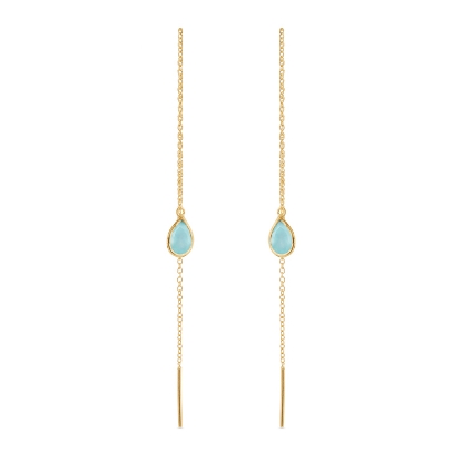 Billede af Susanne Friis Bjørner Ørekæde sølv forgyldt mini dråbe facet lyseblå krystal