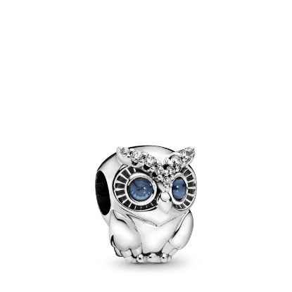 Billede af *Pandora Sparkling Owl sølv charm m. blå krystal og klar cz 