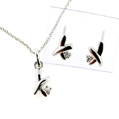 Billede af By Pind Sæt halskæde og ørestik sølv rhodineret med kryds og zirkoniasten rund anker kæde