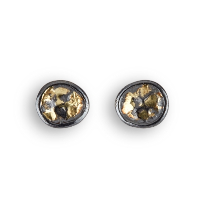 Billede af By Birdie Amalthea Mirror ørestikkere sort rhodineret sølv m.14kt