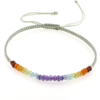 Billede af By Pind Colorful knyttet armbånd støvet grøn med regnbue sten og sølv kugler