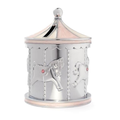 Billede af Nordahl Andersen sparebøsse forkromet lyserød karusel emalje