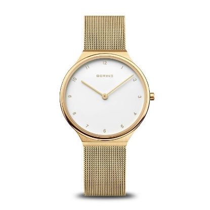Billede af Bering Classic dameur stål gulddoublé meshlænke hvid skive 3bar 34mm