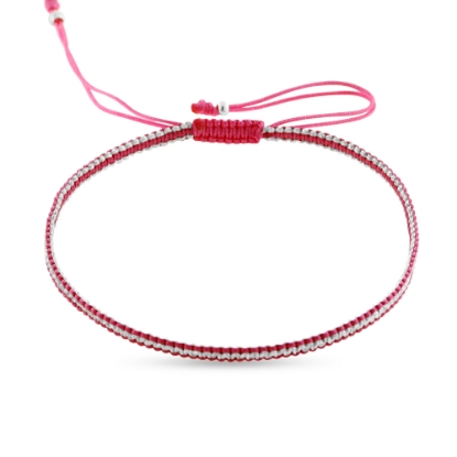 Billede af By Pind Colorful knyttet armbånd pink og sølvfarvet med sølv kugler