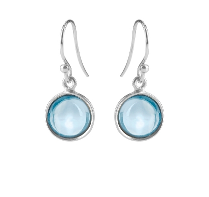 Billede af Susanne Friis Bjørner Ørering sølv rund cabochon syntetisk blå topas 10 mm