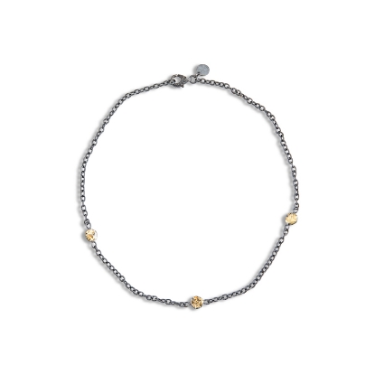 Billede af By Birdie Mani Coin halskæde sort rhodineret sølv m. 14 kt, 45+1½cm