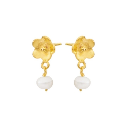 Billede af Susanne Friis Bjørner ørestikker forgyldt sølv blomst m. ferskvandsperle