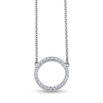 Billede af Cirkel Halskæde 25 brill. á 0,03 w/vs, 14 kt. hvg, 44 cm 18 mm dia.