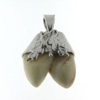 Billede af Tand vedhæng, med blade, 2 grandeler m. patz øsken 925 s. forgyldt