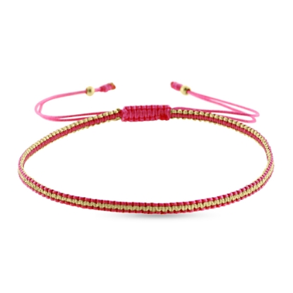 Billede af By Pind Colorful knyttet armbånd pink og guldfarvet med sølv forgyldte kugler