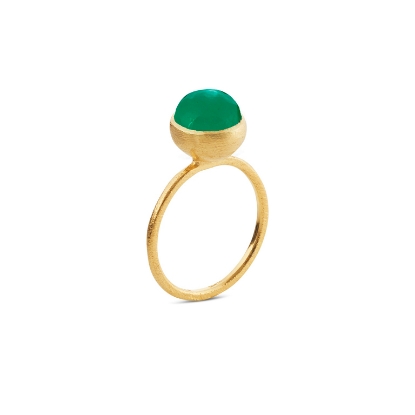 Billede af Susanne Friis Bjørner Ring sølv forgyldt grøn agat 8mm (str. 48-60)