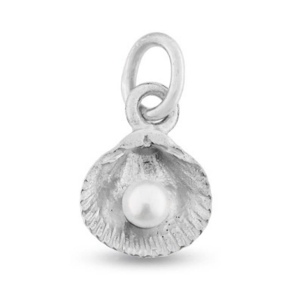 Billede af Vedhæng musling 9 mm. sv. perle 3-3½ mm. 14 kt. hvidguld