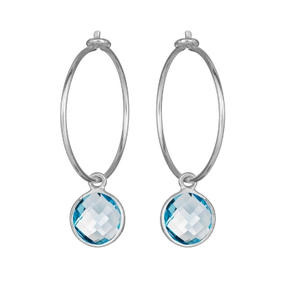 Billede af Susanne Friis Bjørner Creol sølv 21 mm med vedhæng af 8 mm facet syntetisk blå topas