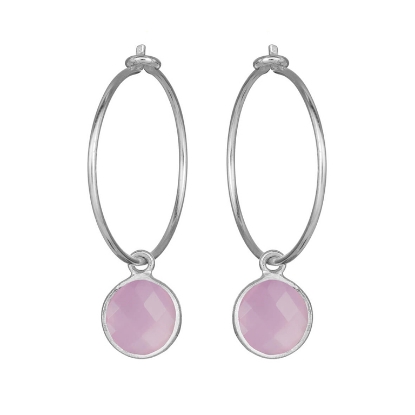 Billede af Susanne Friis Bjørner Creol sølv 21 mm med vedhæng af 8 mm facet lyserød krystal