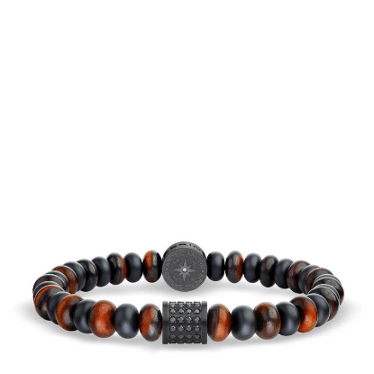 Billede af Bering Arctic Symphony armbånd sort stål m. tigerøje + keramik (180-200mm)