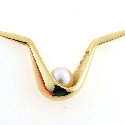 Billede af Halskæde med fast vedhæng og perle 14 kt. 