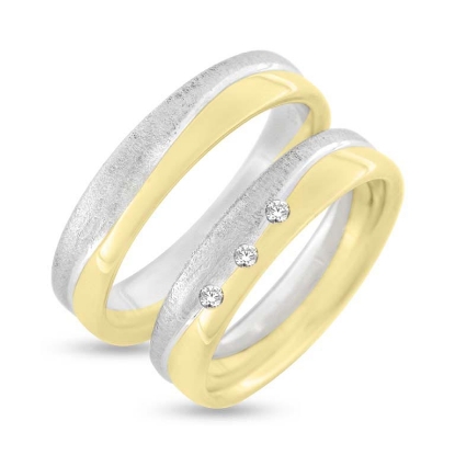 Billede af Vielses & Forl. ringe, br. 5,7 mm. 14 kt. + 925s sølv brill 3*0,04w/vs