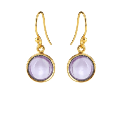 Billede af Susanne Friis Bjørner Ørering sølv forgyldt rund cabochon lys lilla ametyst 10mm