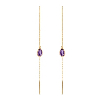 Billede af Susanne Friis Bjørner Ørekæde sølv forgyldt mini dråbe facet ametyst