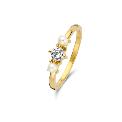 Billede af Spirit Icons Ocean ring sølv forgyldt m. perle + synt. zirkonia str. 50-64