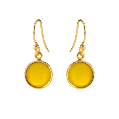 Billede af Susanne Friis Bjørner Ørering sølv forgyldt rund cabochon gul opal krystal 10 mm