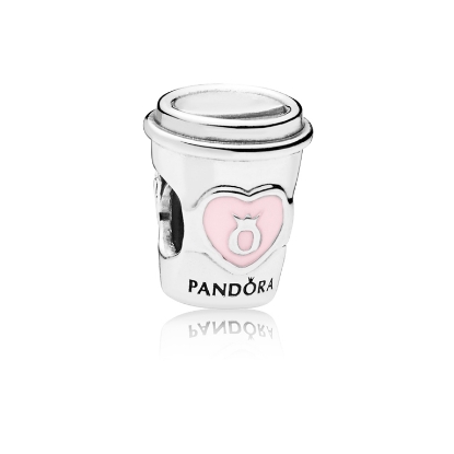 Billede af Pandora charm sølv kaffekop med lyserød emalje