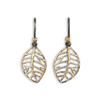 Billede af By Birdie Beech Golden Autumn ørehængere sort rhodineret sølv m.18kt
