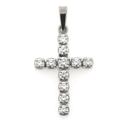 Billede af Vedhæng Kors, 11 syn. zirkonia 14 kt. hvg.