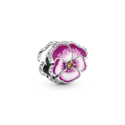 Billede af Pandora Pink stedmoderblomst charm sølv m. emalje og cz